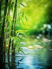 A serene bamboo tree reflecting in the water