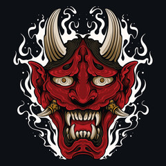 red oni mask vector illustration isolated black background