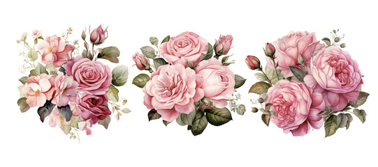 Pink flowers bouquet. Watercolor clipart. Ai generated illustration. - 652254349