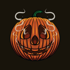 Glowing jack o lantern. Lights in dark pumpkins with scary carved expression faces, halloween jack-o-lanterns black pumkin scarecrow eyes, cartoon ingenious vector illustration of halloween pumpkin