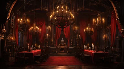 Foto op Plexiglas Vampire Dracula castle interior, victorian red furnitures. Halloween concept. Generative AI © AngrySun