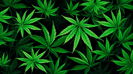 cannabis leaf pattern on black background. - obrazy, fototapety, plakaty