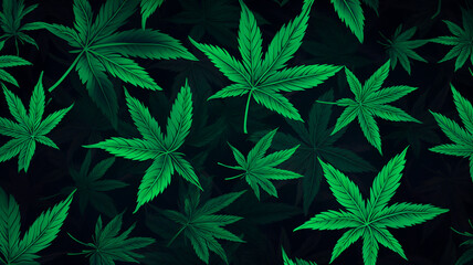cannabis leaf pattern on black background. - obrazy, fototapety, plakaty