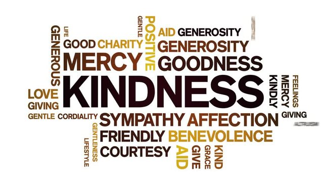 Kindness animated tag word cloud;text design animation kinetic typography seamless loop.