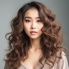 Naklejka premium Young asian beauty woman, korean makeup style. Generative Ai