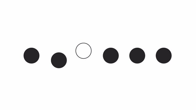 Dots swapping places back forth black and white loading animation. Rotating balls outline 2D cartoon preloader, flat ui element 4K video loader motion graphic. Refresh waiting animated indicator gif