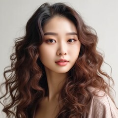 Naklejka premium Young asian beauty woman, korean makeup style. Generative Ai