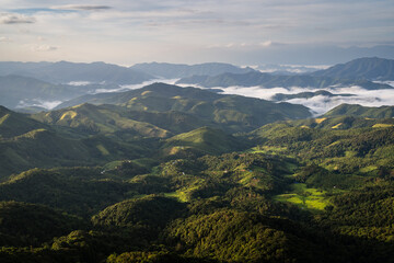 beautiful mountain range in the morning with sea of cloud in tak province, Thailand