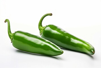 Two fresh green peppers on a clean white background