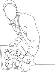 continuous line drawing farmer with vegetables vector illustration simple