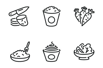 Chef sign. Crepe, sweet popcorn and salad outline icons. 