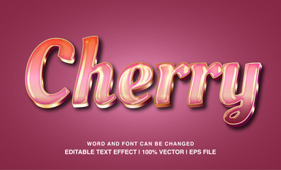 Cherry editable text effect template, 3d bold pink glossy style typeface, premium vector