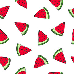 juicy watermelon art drawn slices seamless patern
