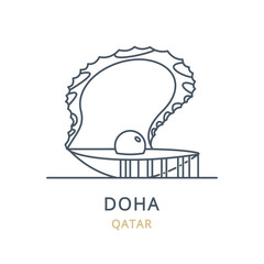 Vector icon of the city landmark of DOHA in the country of QATAR. Linear illustration of the famous landmark on a white background. Cityscape icons of the famous, modern city symbol. 