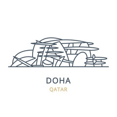 Vector icon of the city landmark of DOHA in the country of QATAR. Linear illustration of the famous landmark on a white background. Cityscape icons of the famous, modern city symbol. 