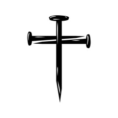 Black nails cross christian crucifix religion icon flact vector design