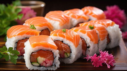 sushi makis with salmon