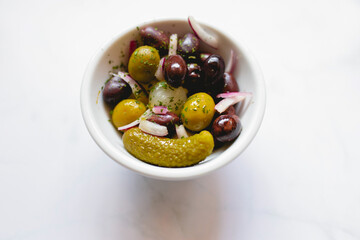 Delicious salad of salted cucumber and onion