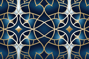arabic style pattern white gold lines on blue background