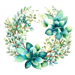 Floral wreath.Garland of a eucalyptus branches.Frame of a herbs.Watercolor hand drawn illustration.It can be used for greeting cards, posters, wedding cards