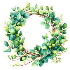 Floral wreath.Garland of a eucalyptus branches.Frame of a herbs.Watercolor hand drawn illustration.It can be used for greeting cards, posters, wedding cards