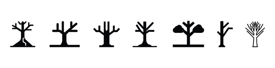 Dead tree icon, dry tree icon, vector best flat icon. A sketch of a tree. Old dark trees icon. Dead forest trees icons. Silhouette dead tree