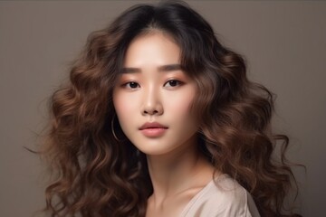 Naklejka premium Young asian beauty woman, korean makeup style. Generative Ai