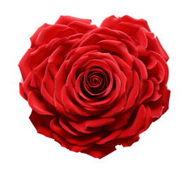 Heart-shaped rose flower isolated on the transparent background PNG.