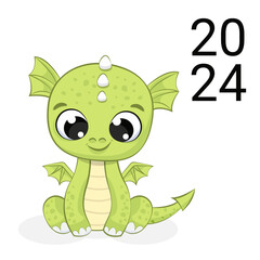 Cute Vector Illustration of Baby Dragon with wings, Chinese New Year 2024