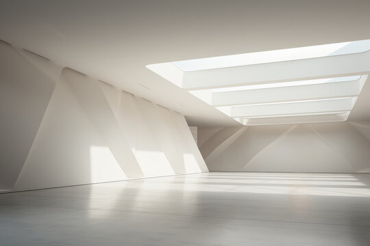 Empty Gallery Hall, Minimal Interior Style. Generative AI