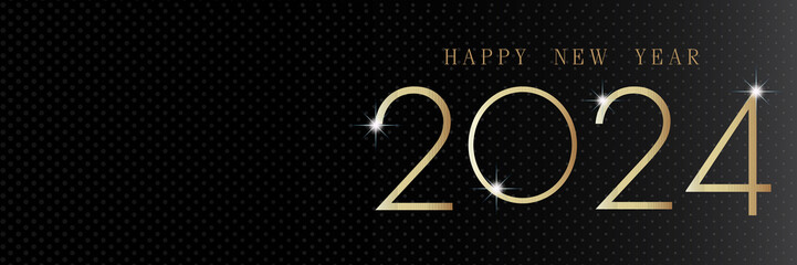 Fototapeta na wymiar Happy new year 2023. Gold paper numbers on black halftone background. Holiday greeting card design.
