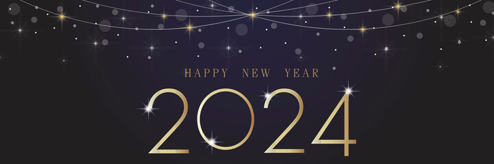 Fototapeta na wymiar 2024 Happy new year with abstract dark color background of bokeh and star lights or bubbles.