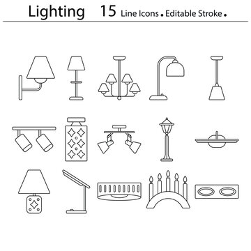 Lighting line icons editable stroke