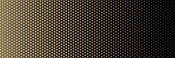 Gold polygon halftone dots effect. Horizontal halftone effect.