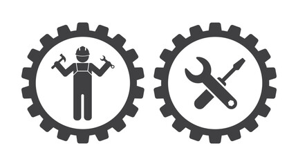 Worker with tools in hands in gear - 652265504