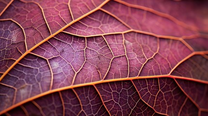 Obraz premium a close up of a purple and orange leaf's vein. generative ai