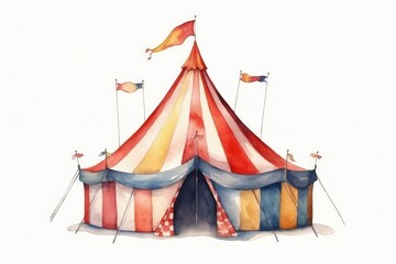 Watercolor circus tent for a fun-filled birthday party on white background. AI generated - obrazy, fototapety, plakaty