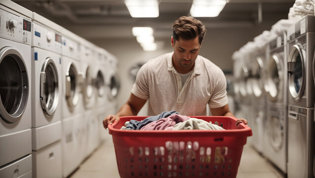 man doing laundry in the laundry