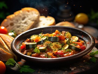 Artistic food photography of ratatouille