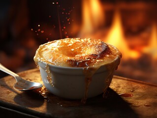 Classic creme brulee in a rustic setting