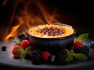 Elegant presentation of crème brûlée