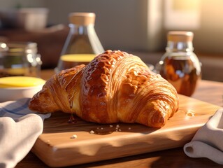 Freshly baked croissant with jam on