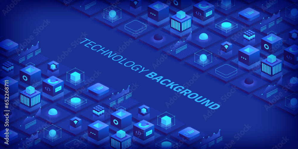 Poster technology background. isometric horizontal vector template design for banner, cover, and header. fu