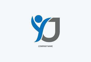 Human with letter J logo design concept template