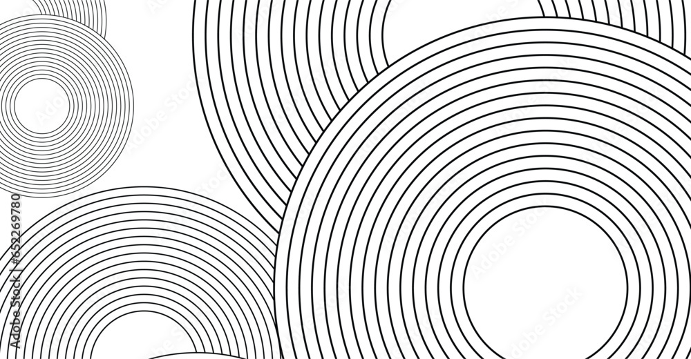 Wall mural abstract black and white vector featuring circles and lines interlocking on a white background