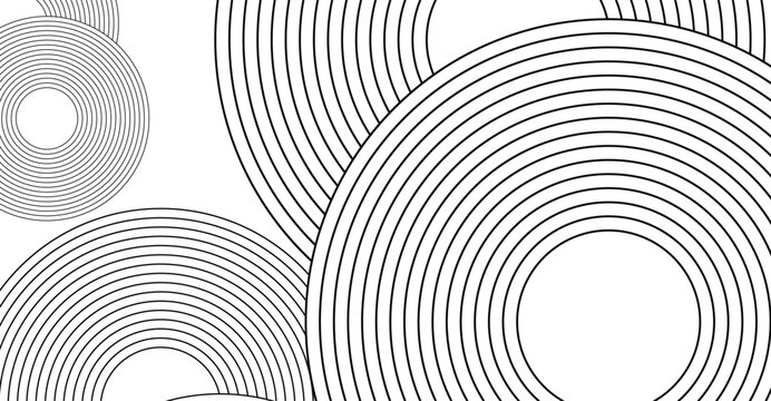 Abstract black and white vector featuring circles and lines interlocking on a white background