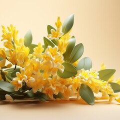 White and Yellow Osmanthus Flower over a Yellow Background. Isolated Subject.