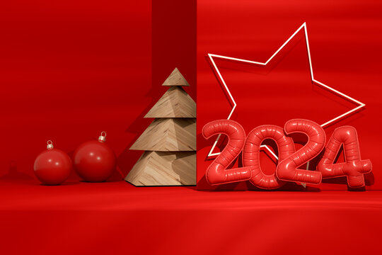 Christmas Concept, New Year 2024, 3D