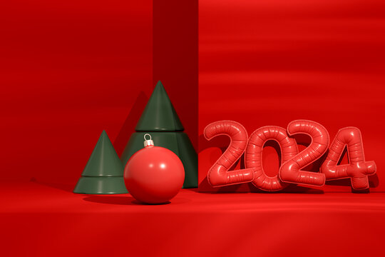 Christmas Concept, New Year 2024, 3D
