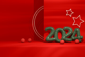 Christmas Concept, New Year 2024, 3D